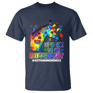 Giraffe Autism Awareness T Shirt It's Ok To Be Different Support Autistic TS02 Navy Printyourwear