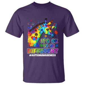 Giraffe Autism Awareness T Shirt It's Ok To Be Different Support Autistic TS02 Purple Printyourwear