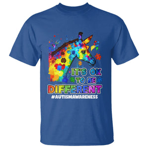 Giraffe Autism Awareness T Shirt It's Ok To Be Different Support Autistic TS02 Royal Blue Printyourwear