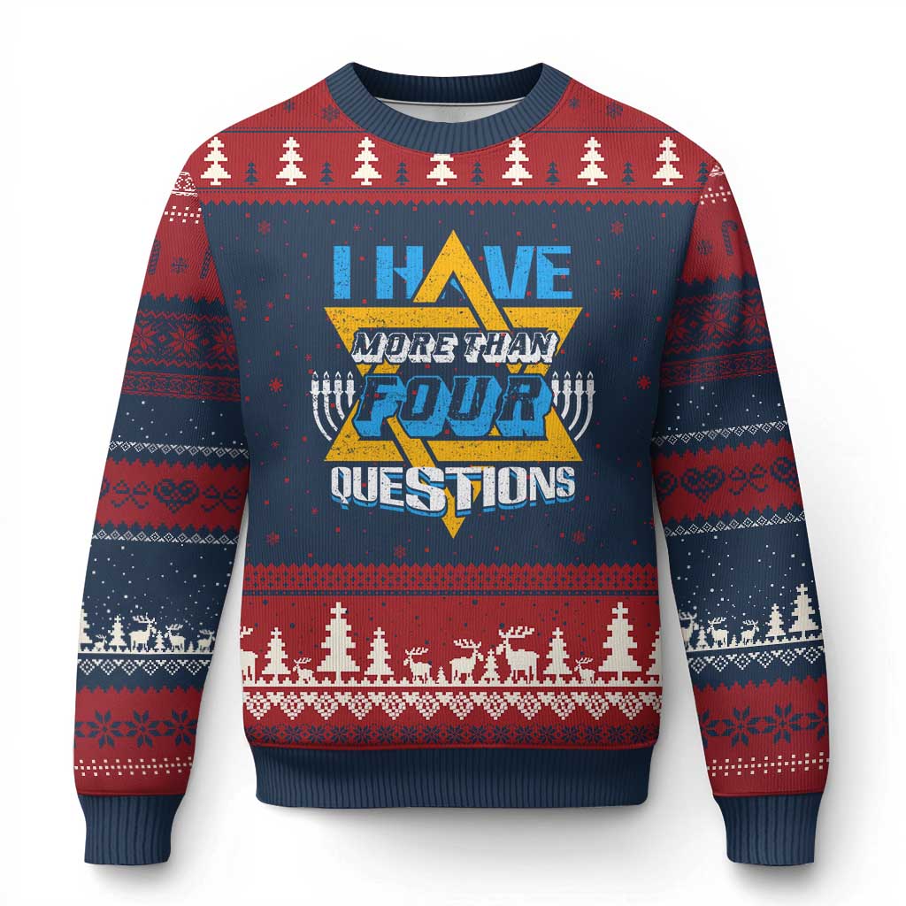 Funny Passover Ugly Christmas Sweater Funny I Have More Than Four Questions Passover Kids TS02 Navy Red Print Your Wear