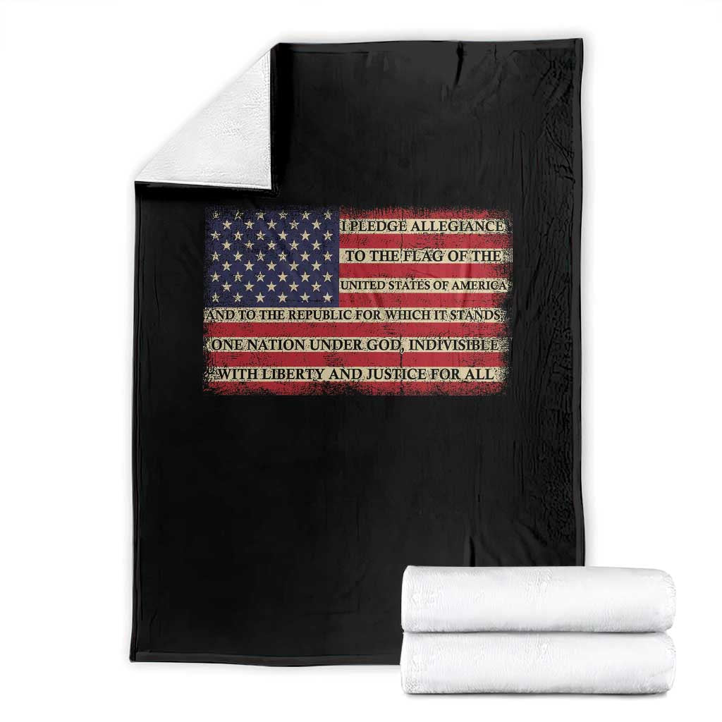 Pledge of Allegiance USA Flag Vintage Patriotic Graphic Throw Blanket One Nation Under God Liberty and Justice for All TS02 Black Print Your Wear
