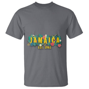 Jamaica Est 1962 Jamaican Flower Bird Travel Souvenir T Shirt TS02 Charcoal Printyourwear