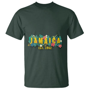 Jamaica Est 1962 Jamaican Flower Bird Travel Souvenir T Shirt TS02 Dark Forest Green Printyourwear