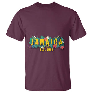 Jamaica Est 1962 Jamaican Flower Bird Travel Souvenir T Shirt TS02 Maroon Printyourwear