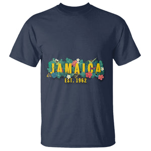 Jamaica Est 1962 Jamaican Flower Bird Travel Souvenir T Shirt TS02 Navy Printyourwear