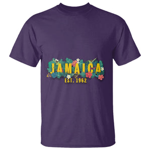 Jamaica Est 1962 Jamaican Flower Bird Travel Souvenir T Shirt TS02 Purple Printyourwear