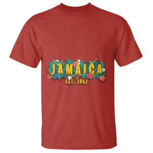 Jamaica Est 1962 Jamaican Flower Bird Travel Souvenir T Shirt TS02 Red Printyourwear