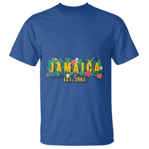 Jamaica Est 1962 Jamaican Flower Bird Travel Souvenir T Shirt TS02 Royal Blue Printyourwear