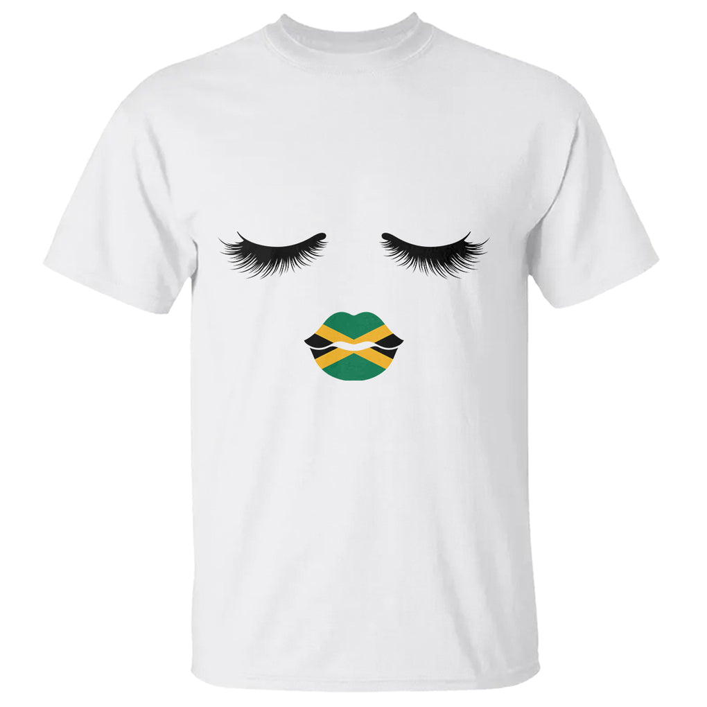 Jamaican Black Girls Eyelashes Lips Jamaica Flag Womens T Shirt TS02 White Printyourwear