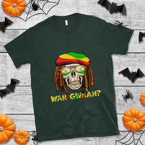 Wah Gwaan Jamaican Skull Pride Jamaica Flag Reggae Vacation T Shirt TS02 Dark Forest Green Printyourwear