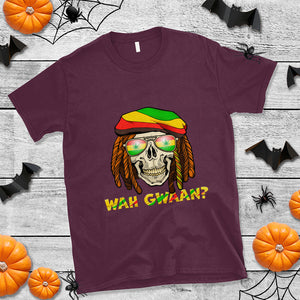 Wah Gwaan Jamaican Skull Pride Jamaica Flag Reggae Vacation T Shirt TS02 Maroon Printyourwear