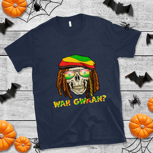 Wah Gwaan Jamaican Skull Pride Jamaica Flag Reggae Vacation T Shirt TS02 Navy Printyourwear