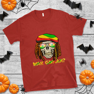 Wah Gwaan Jamaican Skull Pride Jamaica Flag Reggae Vacation T Shirt TS02 Red Printyourwear