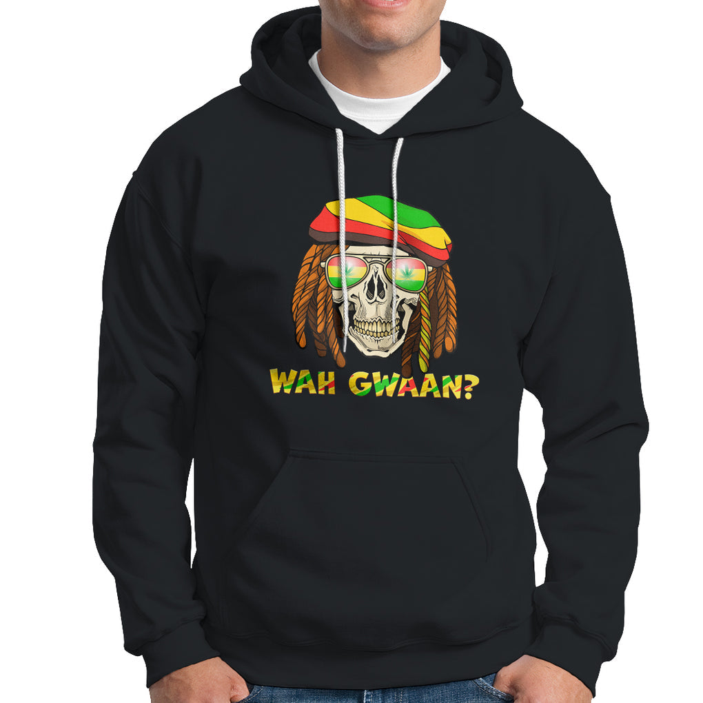 Wah Gwaan Jamaican Skull Pride Jamaica Flag Reggae Vacation Hoodie TS02 Black Printyourwear