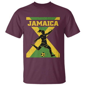 Jamaica Women Football T Shirt Jamaican Flag Girls Soccer Futbol Fan Lover TS02 Maroon Printyourwear