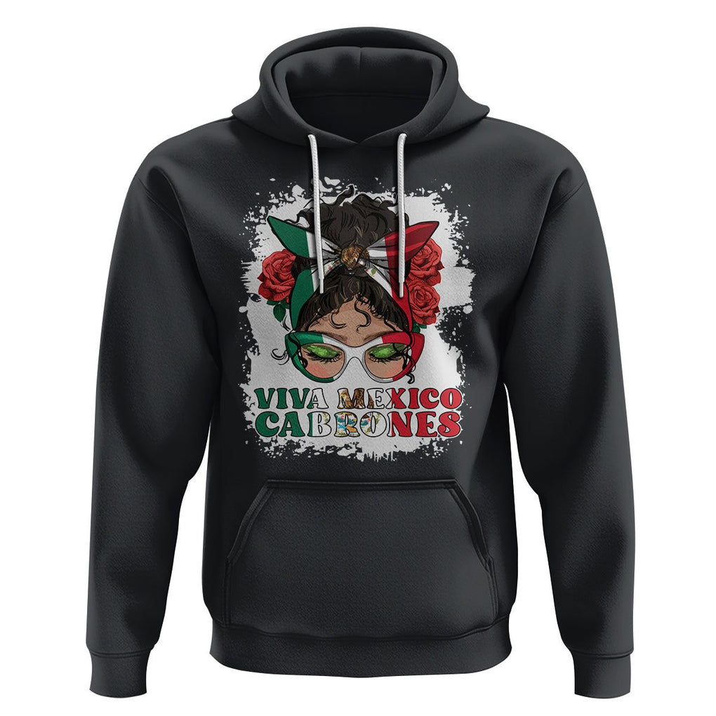 Mexican Independence Day Hoodie Viva Mexico Cabrone Messy Bun Latino Hispanic Mexican Flag TS02 Black Printyourwear