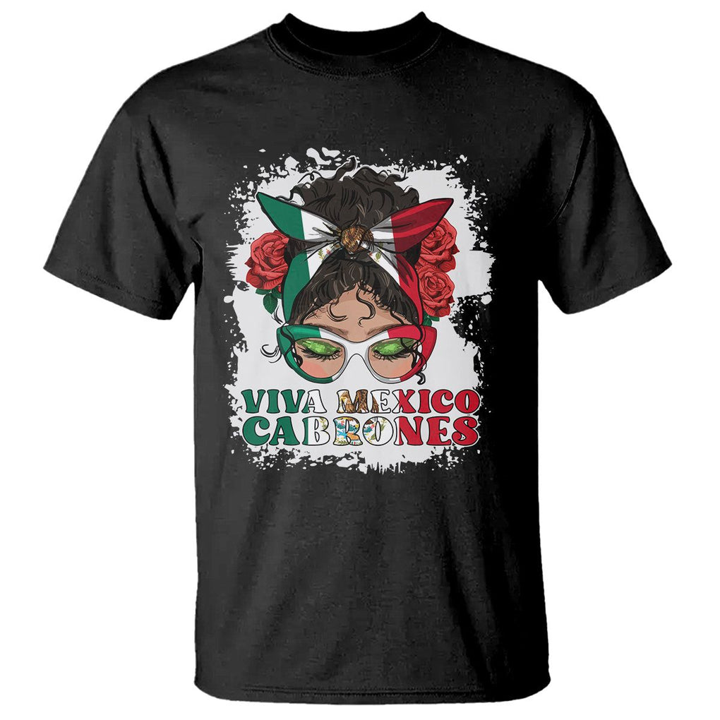 Mexican Independence Day T Shirt Viva Mexico Cabrone Messy Bun Latino Hispanic Mexican Flag TS02 Black Printyourwear