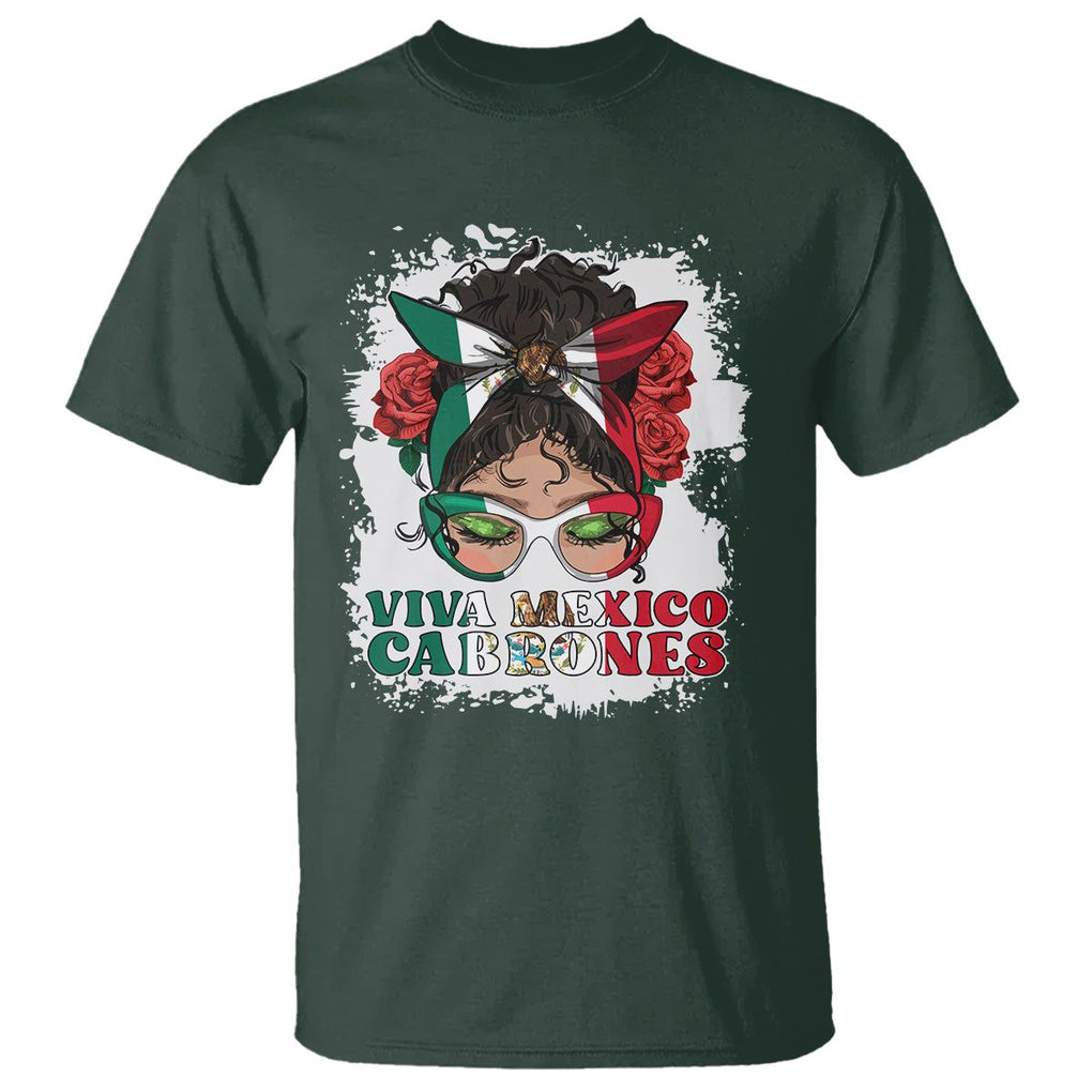 Mexican Independence Day T Shirt Viva Mexico Cabrone Messy Bun Latino Hispanic Mexican Flag TS02 Dark Forest Green Printyourwear