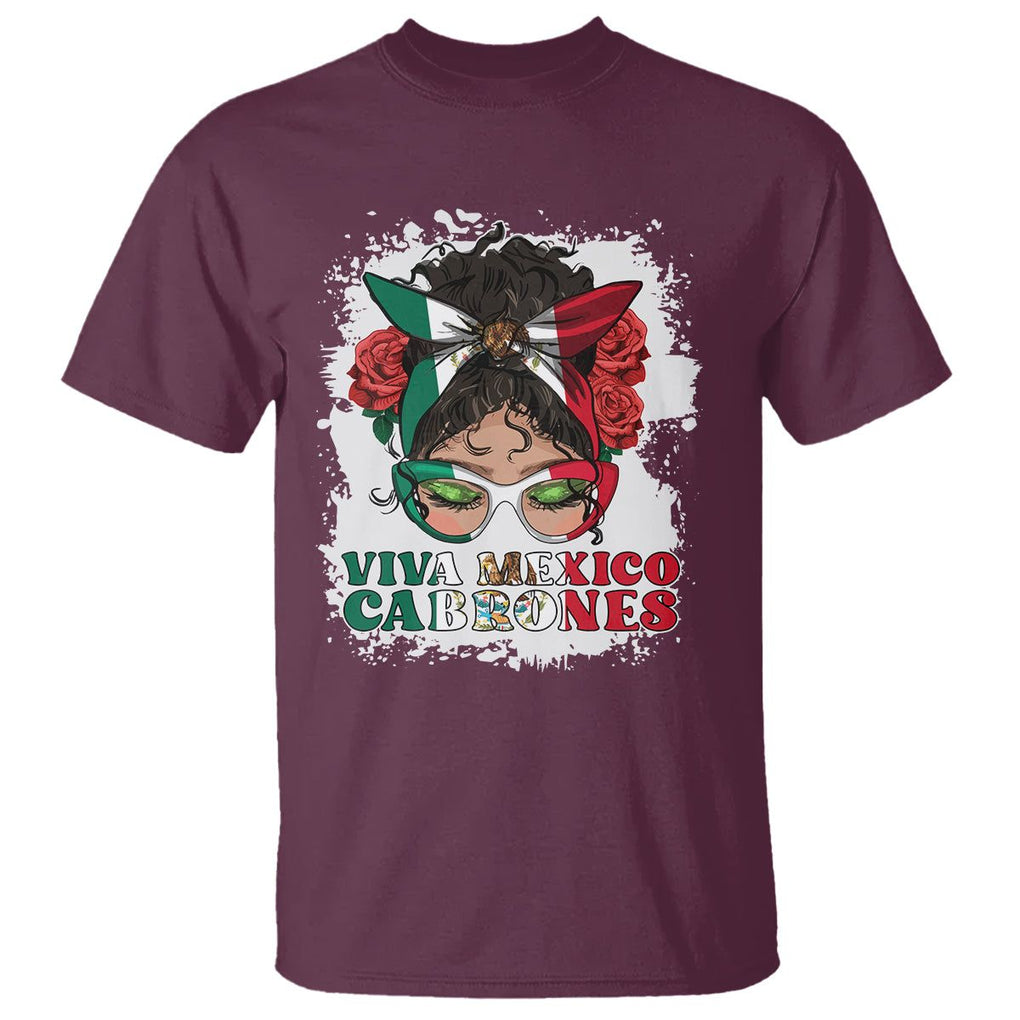 Mexican Independence Day T Shirt Viva Mexico Cabrone Messy Bun Latino Hispanic Mexican Flag TS02 Maroon Printyourwear