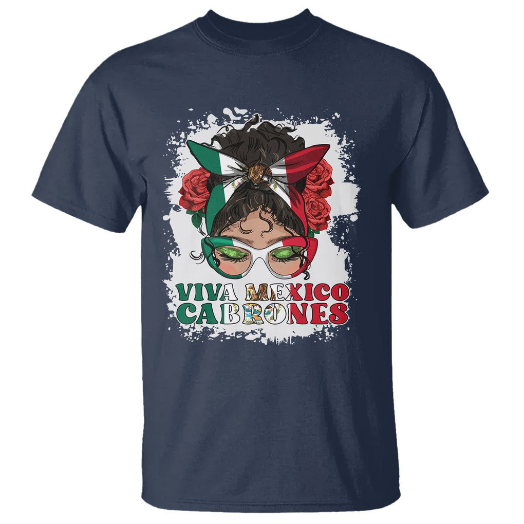 Mexican Independence Day T Shirt Viva Mexico Cabrone Messy Bun Latino Hispanic Mexican Flag TS02 Navy Printyourwear