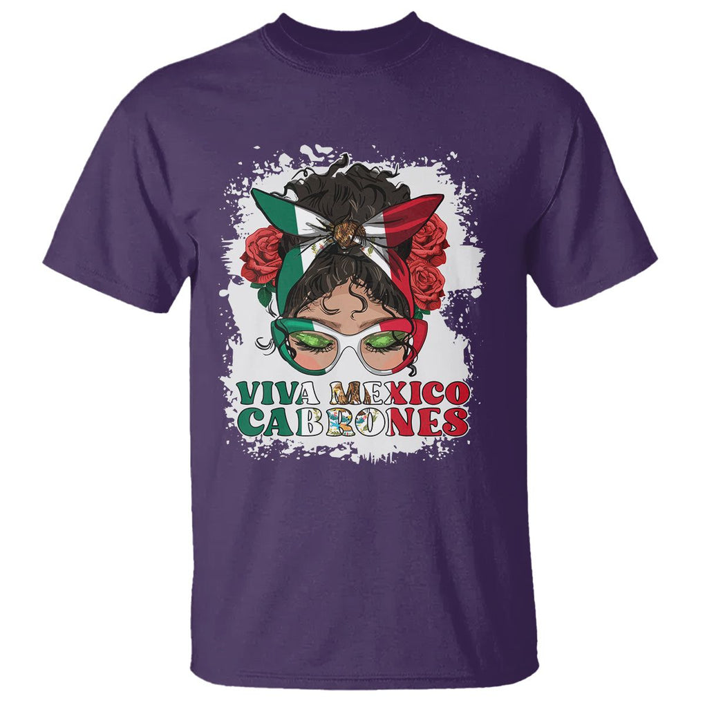 Mexican Independence Day T Shirt Viva Mexico Cabrone Messy Bun Latino Hispanic Mexican Flag TS02 Purple Printyourwear