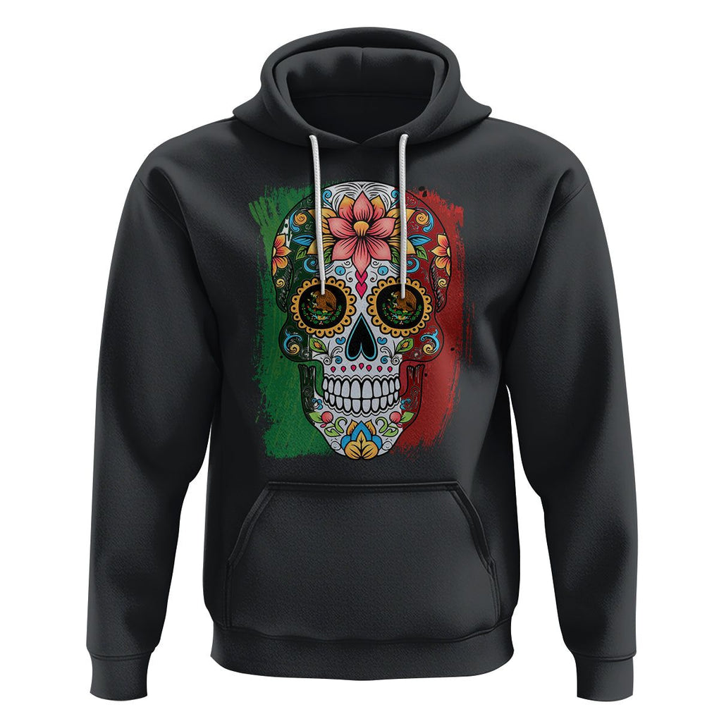 Sugar Skull Mexican Flag Hoodie Viva Mexico Hispanic Heritage Month TS02 Black Printyourwear