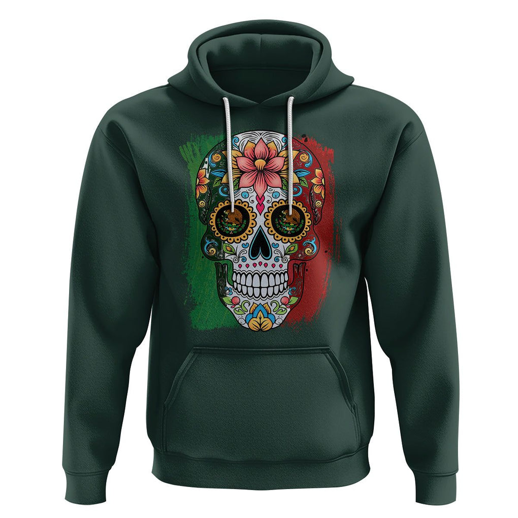 Sugar Skull Mexican Flag Hoodie Viva Mexico Hispanic Heritage Month TS02 Dark Forest Green Printyourwear