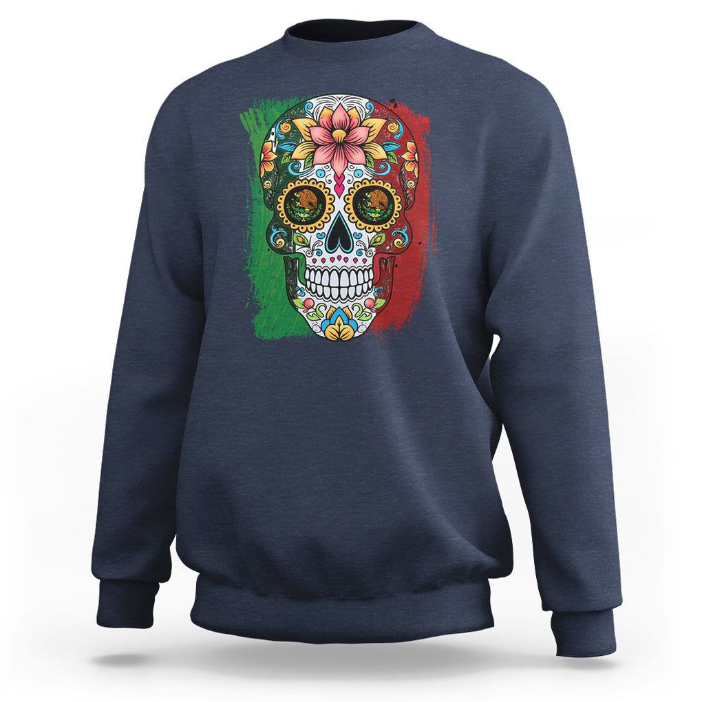 Sugar Skull Mexican Flag Sweatshirt Viva Mexico Hispanic Heritage Month TS02 Navy Printyourwear