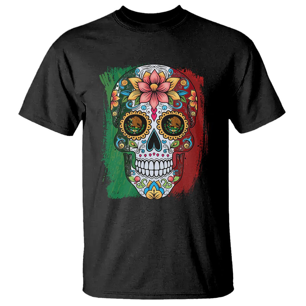 Sugar Skull Mexican Flag T Shirt Viva Mexico Hispanic Heritage Month TS02 Black Printyourwear