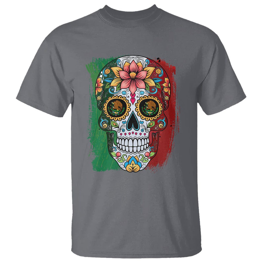 Sugar Skull Mexican Flag T Shirt Viva Mexico Hispanic Heritage Month TS02 Charcoal Printyourwear