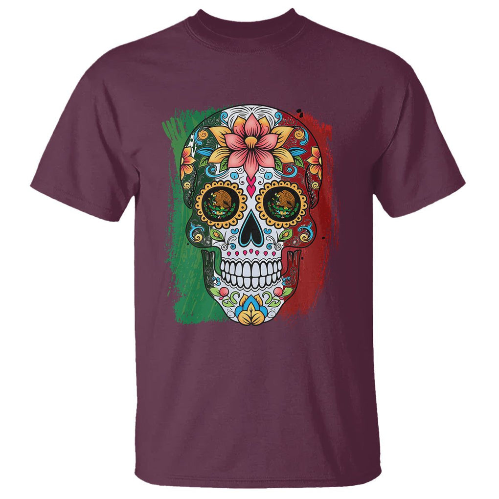 Sugar Skull Mexican Flag T Shirt Viva Mexico Hispanic Heritage Month TS02 Maroon Printyourwear