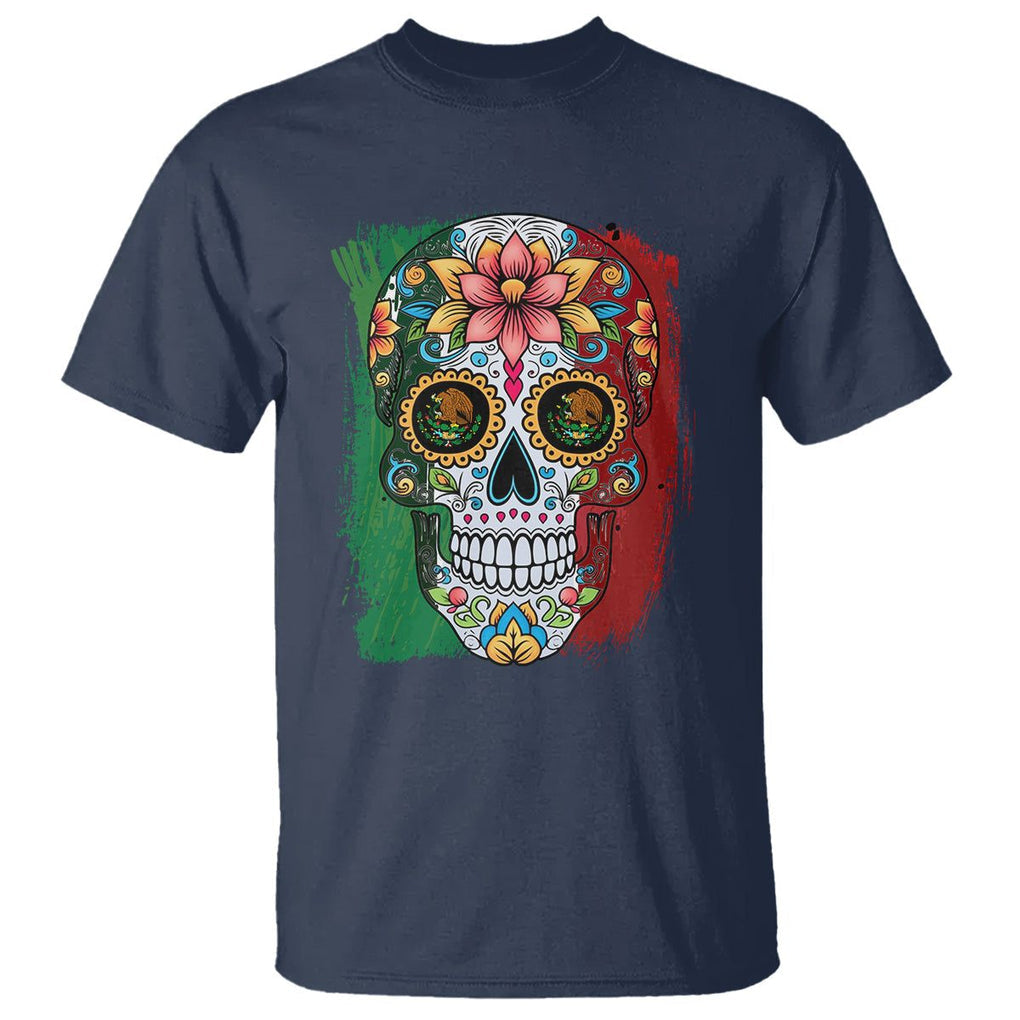 Sugar Skull Mexican Flag T Shirt Viva Mexico Hispanic Heritage Month TS02 Navy Printyourwear