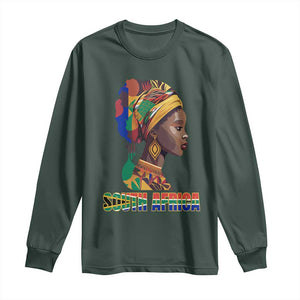 South Africa Pride Long Sleeve Shirt Black African Woman TS02 Dark Forest Green Print Your Wear