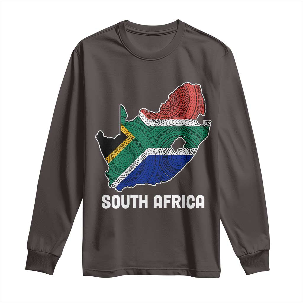 South Africa Pride Long Sleeve Shirt South African Flag Map TS02 Dark Chocolate Print Your Wear