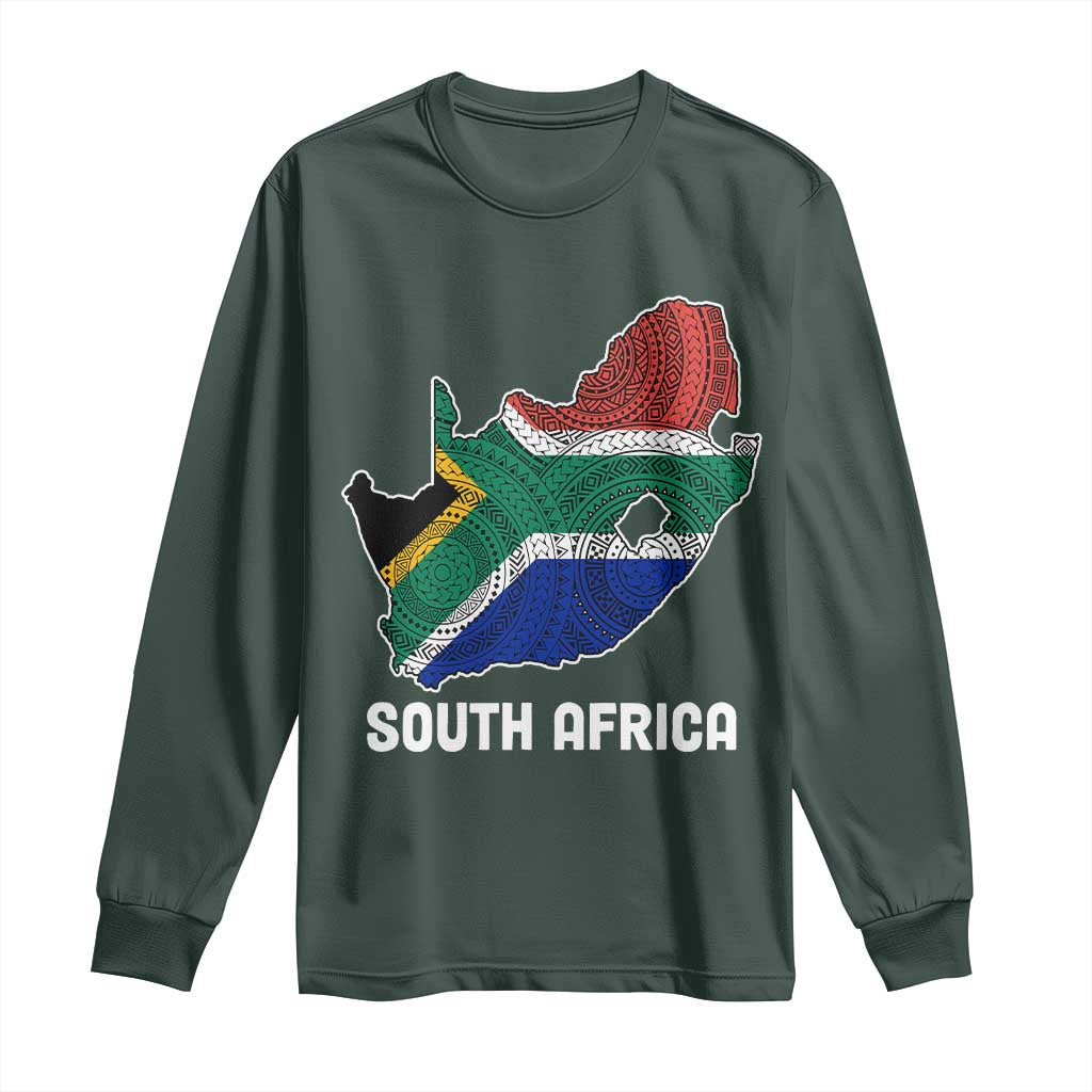 South Africa Pride Long Sleeve Shirt South African Flag Map TS02 Dark Forest Green Print Your Wear