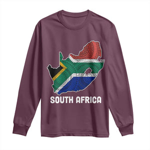 South Africa Pride Long Sleeve Shirt South African Flag Map TS02 Maroon Print Your Wear