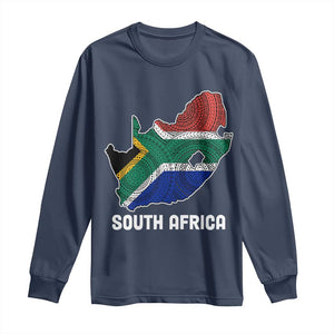 South Africa Pride Long Sleeve Shirt South African Flag Map TS02 Navy Print Your Wear