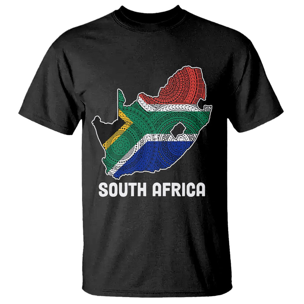 South Africa Pride T Shirt South African Flag Map TS02 Black Printyourwear