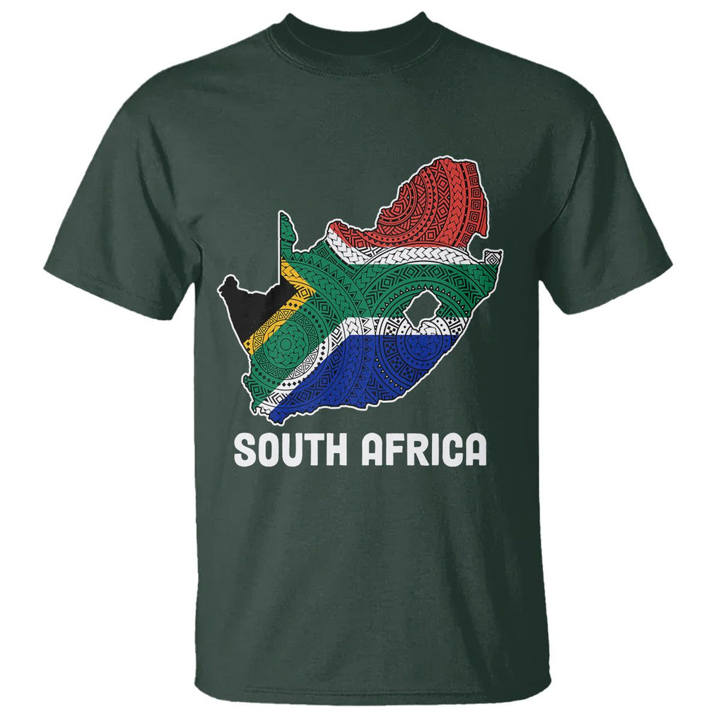 South Africa Pride T Shirt South African Flag Map TS02 Dark Forest Green Printyourwear