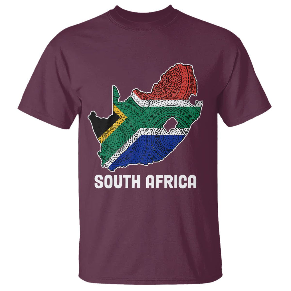 South Africa Pride T Shirt South African Flag Map TS02 Maroon Printyourwear