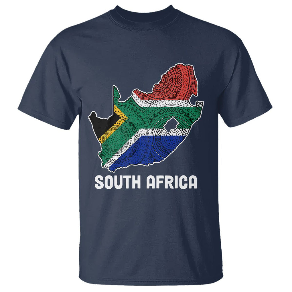 South Africa Pride T Shirt South African Flag Map TS02 Navy Printyourwear