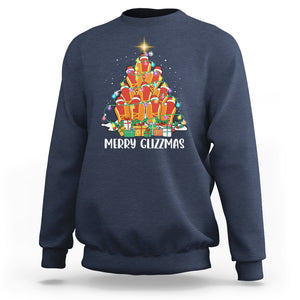 Merry Glizzmas Sweatshirt Funny Hotdog Christmas Tree TS02 Navy Printyourwear