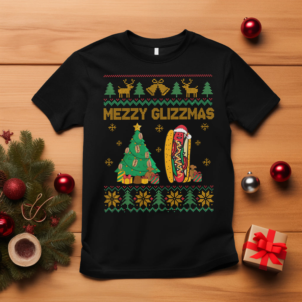 Merry Glizzmas T Shirt Funny Hotdog Xmas Tree Hot Ugly Christmas TS02 Black Printyourwear