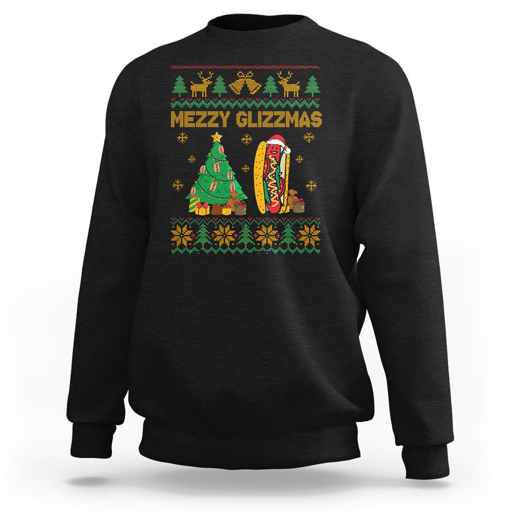 Merry Glizzmas Sweatshirt Funny Hotdog Xmas Tree Hot Ugly Christmas TS02 Black Printyourwear