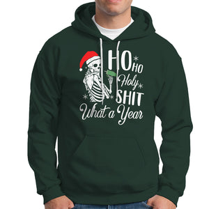 Skeleton Christmas Hoodie Ho Ho Holy Shit What A Year Funny Boujee Xmas Vibe TS02 Dark Forest Green Printyourwear