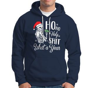 Skeleton Christmas Hoodie Ho Ho Holy Shit What A Year Funny Boujee Xmas Vibe TS02 Navy Printyourwear