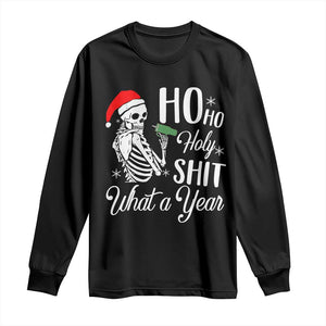 Skeleton Christmas Long Sleeve Shirt Ho Ho Holy Shit What A Year Funny Boujee Xmas Vibe TS02 Black Print Your Wear