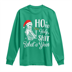 Skeleton Christmas Long Sleeve Shirt Ho Ho Holy Shit What A Year Funny Boujee Xmas Vibe TS02 Irish Green Print Your Wear