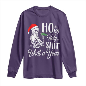 Skeleton Christmas Long Sleeve Shirt Ho Ho Holy Shit What A Year Funny Boujee Xmas Vibe TS02 Purple Print Your Wear