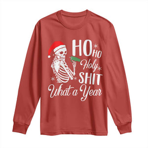 Skeleton Christmas Long Sleeve Shirt Ho Ho Holy Shit What A Year Funny Boujee Xmas Vibe TS02 Red Print Your Wear